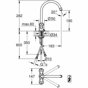 Grohe Costa Spültisch-Einlochbatterie, DN 15, Auslauf Mit Strahlregler, Niederdruck Für Offene Warmwasserbereiter, Chrom – 31930001 6