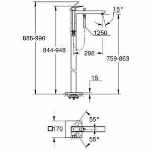 GROHE EH-Wannenbatterie Eurocube 23672_1 Fertigmontageset Bodenmontage Supersteel, 23672DC1 6