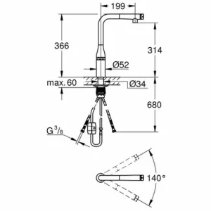 GROHE SPT-Batterie Essence Smart Control 31615 Ausziehb. Spülbrause Hard Graphite, 31615A00 6