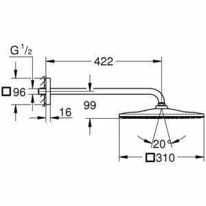GROHE Kopfbrauseset Rainshower 310 Mono Cube 26564 BA 422mm 9,5l Hard Graphite, 26564A00 6
