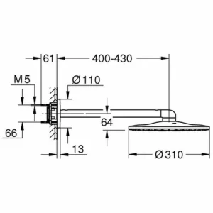 GROHE Kopfbrauseset Rainshower SmartActive 310 26475, 2 Strahlarten, Horizontaler Duscharm 430 Mm, Runde Form, Cool Sunrise 6