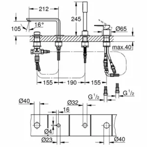 GROHE 4-Loch-EH-Wannenkombination Lineare 19577_1 Hard Graphite Gebürstet, 19577AL1 6