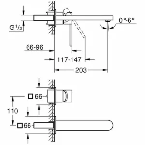Grohe 2-Loch- Waschtisch Wandbatterie Plus 29306 FMS Für 23200 Ausladung 203mm Chrom, 29306003 6