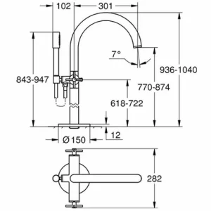 Grohe Zweigriff-Wannenbatterie Atrio 25044 FMS Bodenmontag Kreuz-Griff Warm Sunset, 25044DA3 6