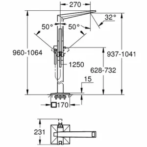 Grohe Einhand Wannenbatterie Allure Brilliant 23119 FMS Bodenmont. Hard Graphite Geb., 23119AL0 6