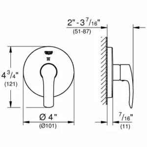 Grohe 3-Wege Umstellung Eurosmart 19970 Fertigmontageset Für 29706000 Chrom, 19970002 6