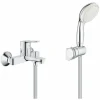 Grohe BauEdge Wannen-/Brausen-Einhandmischer-Set + Tempesta 100 2-Strahl-Handbrause Mit Wandhalterung, Chrom Einhandmischer BD1-Tempes 14