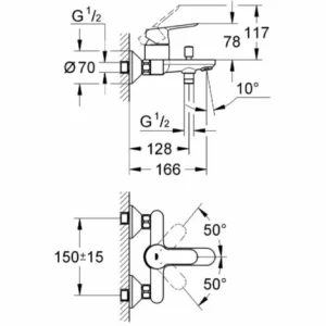 Grohe BauEdge Wannen-/Brausen-Einhandmischer-Set + Tempesta 100 2-Strahl-Handbrause Mit Wandhalterung, Chrom Einhandmischer BD1-Tempes 13