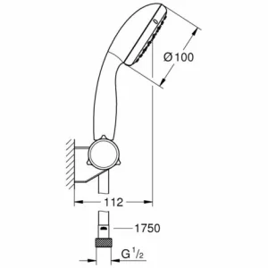 Grohe BauEdge Wannen-/Brausen-Einhandmischer-Set + Tempesta 100 2-Strahl-Handbrause Mit Wandhalterung, Chrom Einhandmischer BD1-Tempes 15