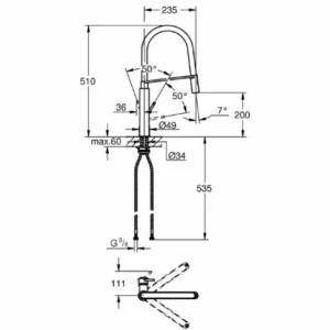 Grohe Concetto Semiprofessionelle Küchenarmatur Mit Schwarzem Hygieneschlauch Und 2-Strahl-Brause, Chrom (G-31491000) 9