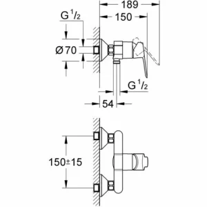 Grohe Brauseset Bauedge Mixer + Tempesta 100 2-strahlige Handbrause Mit Wandhalterung, Chrom (MixigeurD1-Tempesta3) 15