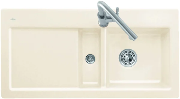 Villeroy Und Boch Subway Flächenbündige Spüle 67701FR1 Becken Links, Mit Ablaufgarnitur Und Handbetätigung, Weiß 1
